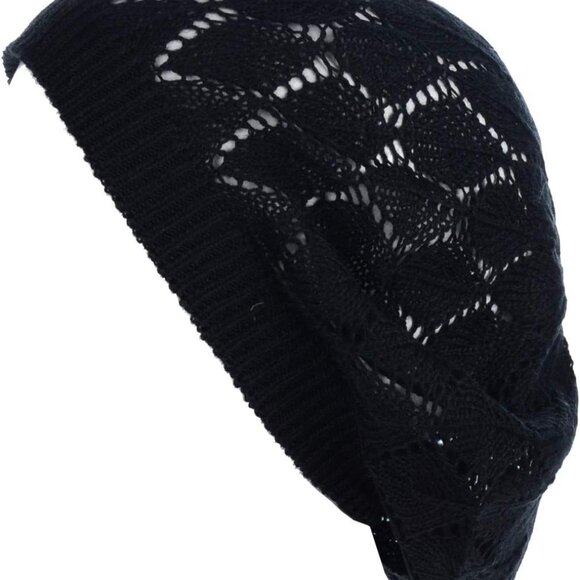 BYOS Chic Soft Knit Airy Cutout Lightweight Slouchy Crochet Beret Beanie Hat - Picture 1 of 3